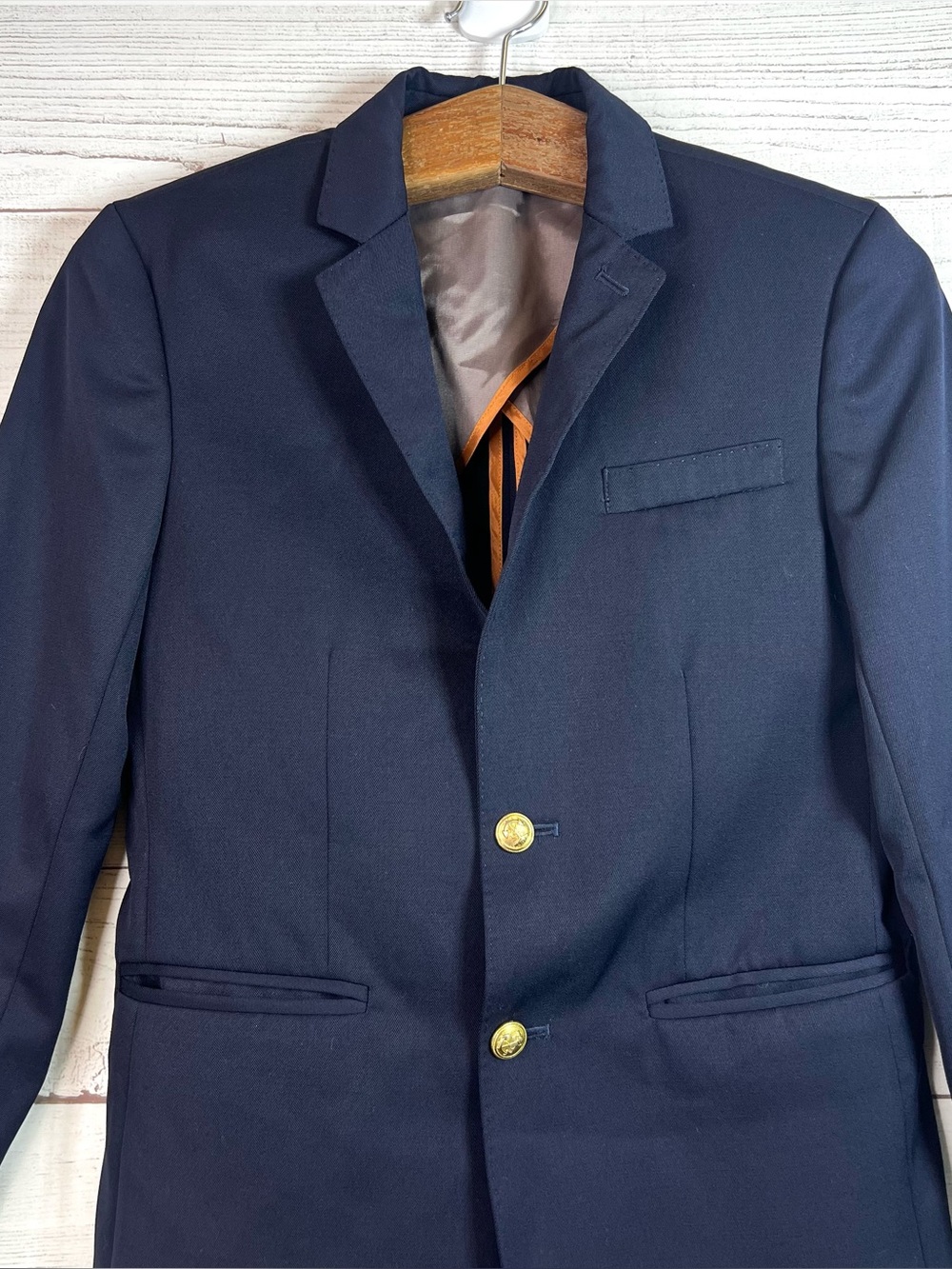 J CREW Crewcuts Boys Ludlow Suit Jacket Navy Blue Two Gold Button Size 14 Preppy - Picture 3 of 12